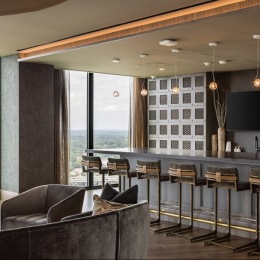 Olive a kitchen with floor-to-ceiling windows