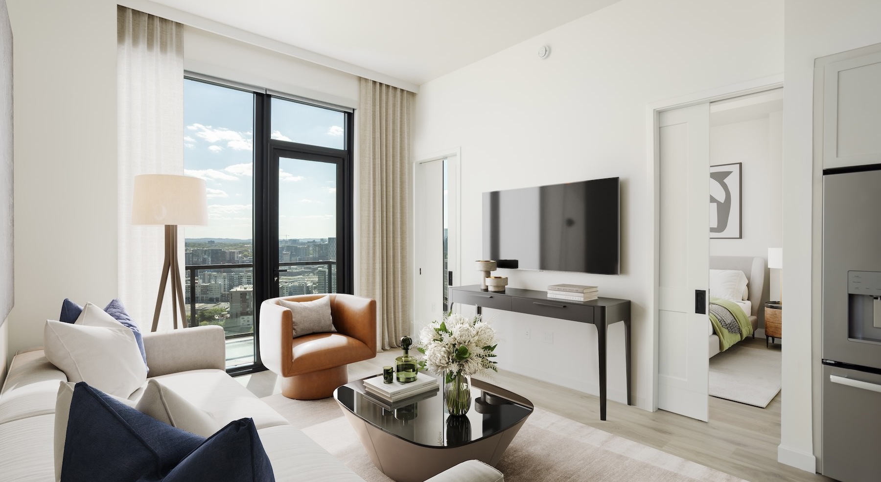living room with couch table and tv