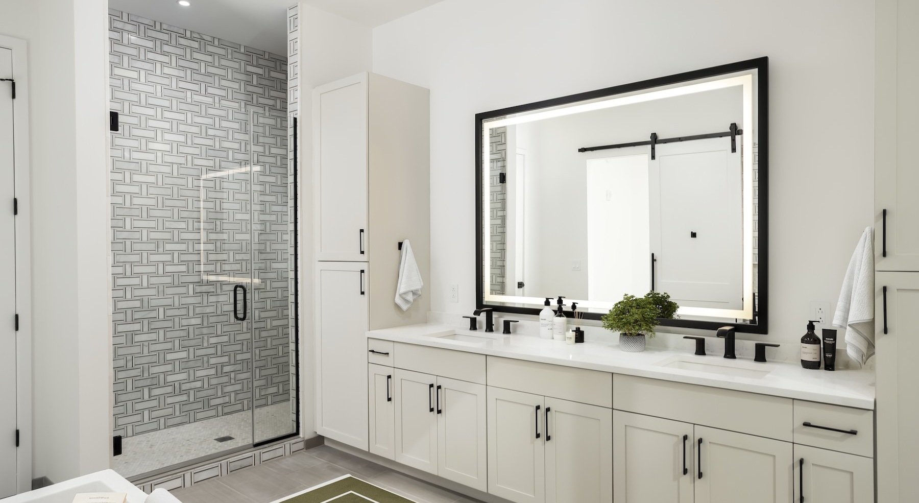 bathroom with sink mirror and shower