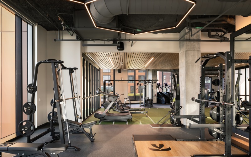 a gym with treadmills