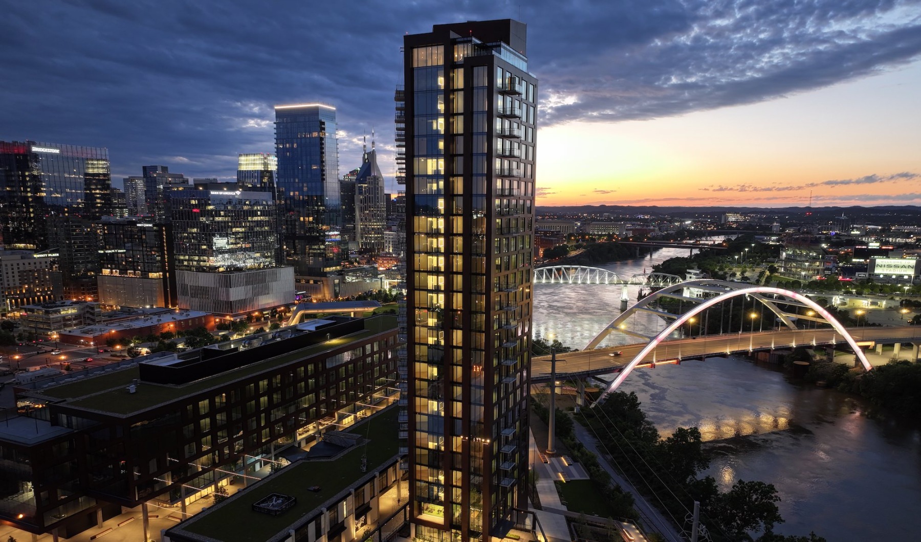 a cityscape against a sunset