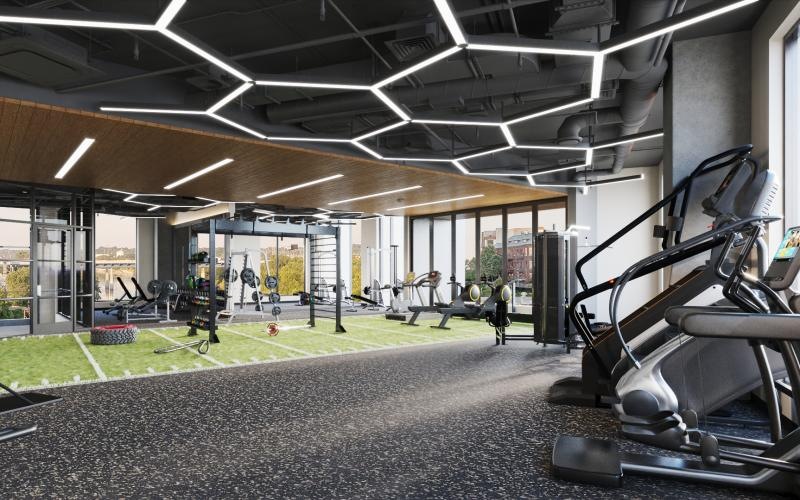 a gym with treadmills